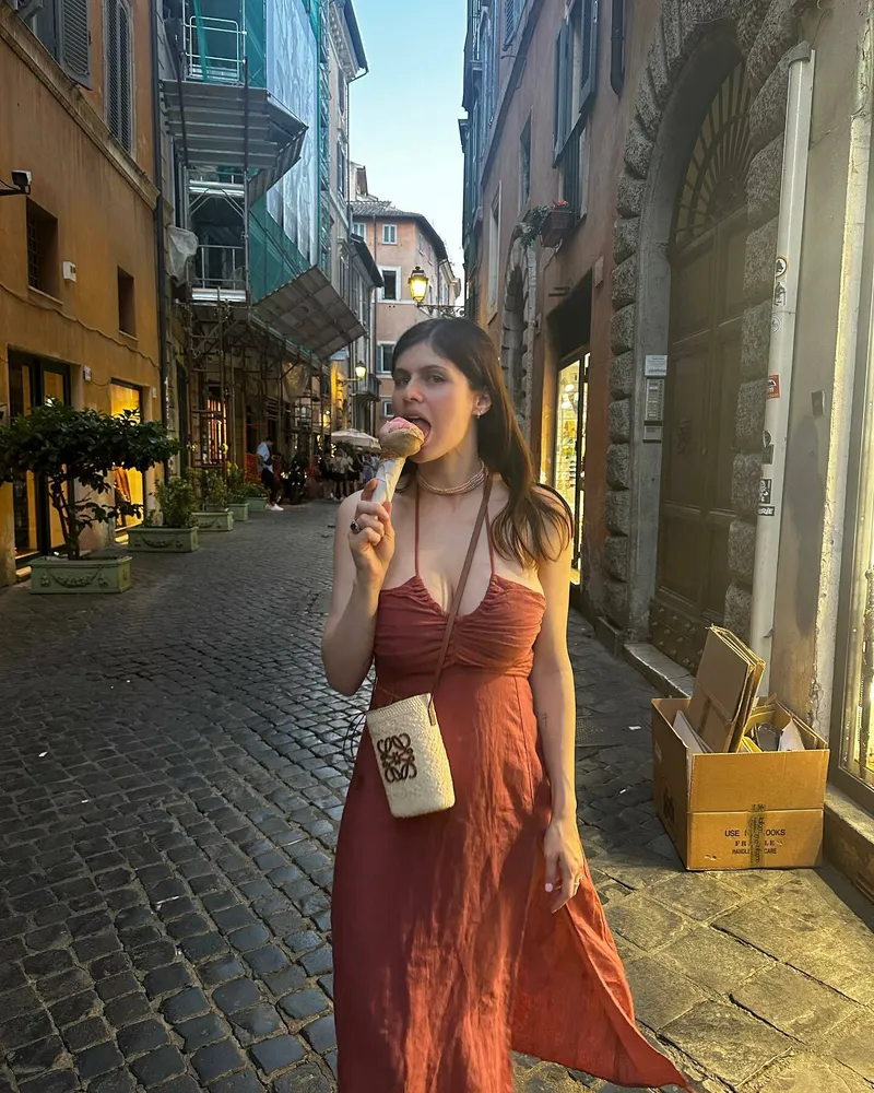 Alexandra Daddario licks ice cream