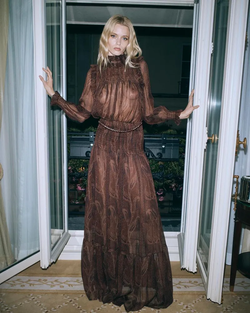 Abbey Lee boobs in a sheer dress