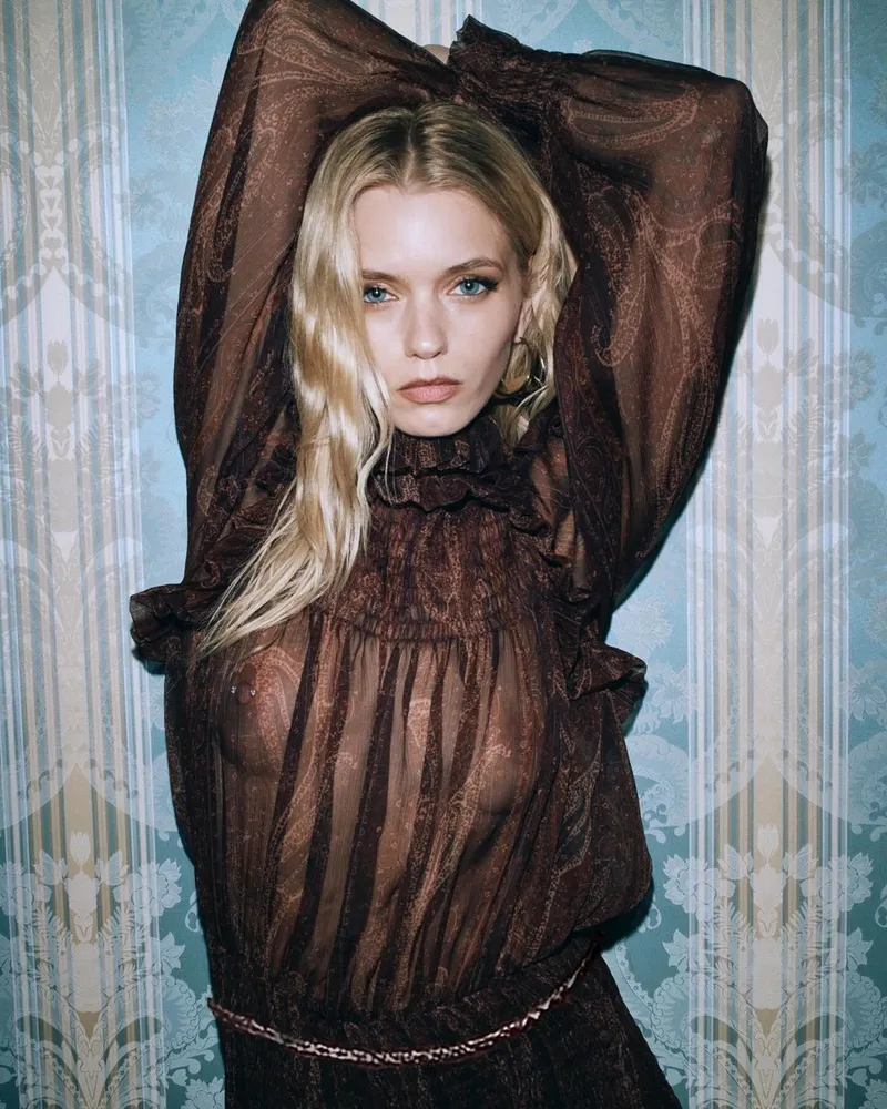 Abbey Lee nipples in a see through dress