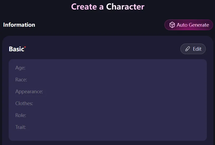 Create a character screen