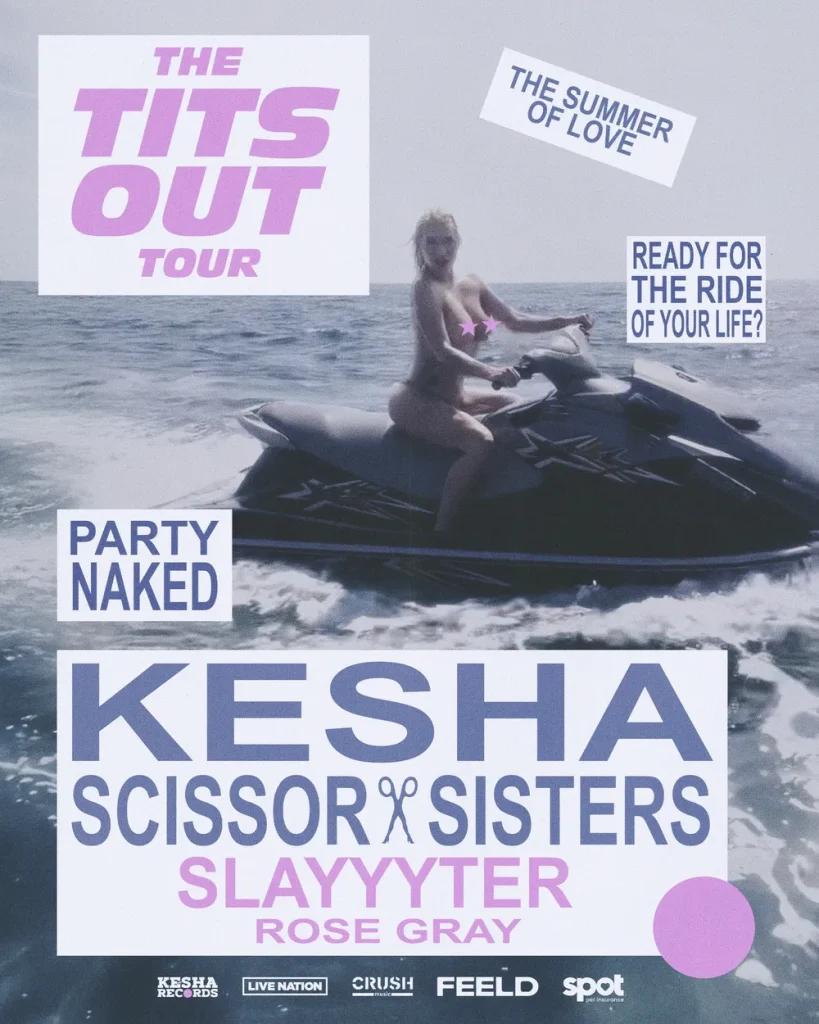 Topless Kesha riding a jet ski topless