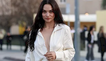 Shanina Shaik Leggy and Braless in a White Dress!